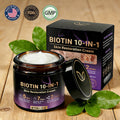 Two jars of Aurenza Shop Biotin 10-in-1 Skin Restoration Cream, made and shipped from USA, featuring smooth cream texture.