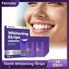 Purple teeth whitening strips and removal gel by Aurenza Shop for improving dental yellowing and enhancing a bright smile.