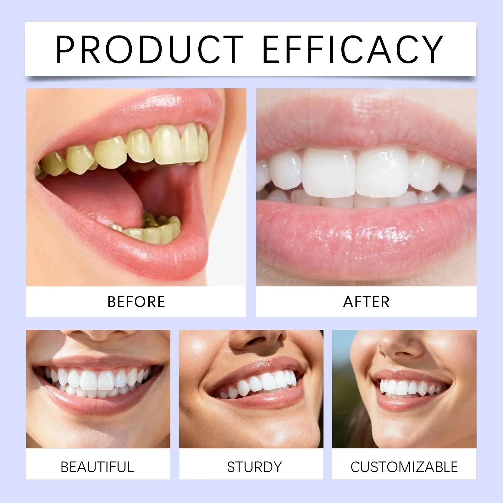 Purple teeth whitening strips and oral cleaning gel from Aurenza Shop for removing dental yellowing and brightening your smile.