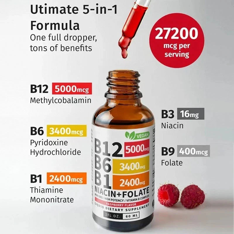 Aurenza Shop Vitamin B12 5-in-1 Complex bottles, supplement with B12 vitamins on a clean white background.