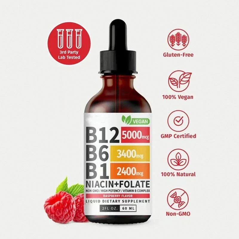 Aurenza Shop Vitamin B12 5-in-1 Complex bottles, showing the supplement packaging with colorful labels and branding.