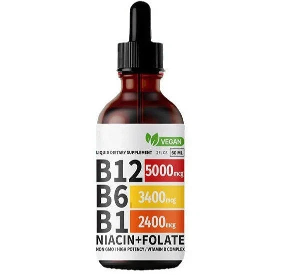 Aurenza Shop Vitamin B12 5-in-1 Complex bottles, featuring colorful capsules in a clear container for health and energy support.
