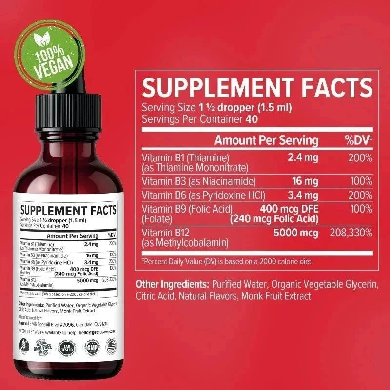 Aurenza Shop 1-3 Bottles Vitamin B12 5-in-1 Complex supplement bottles with colorful labels and caps, arranged on a white background.