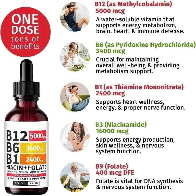 Aurenza Shop Vitamin B12 5-in-1 Complex bottles, showing the supplement bottles with colorful labels for energy and health support.