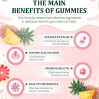 Aurenza Shop Vital Source Feminine Balance Gummies in Hawaiian Pineapple flavor, showing two bottles with colorful gummy supplements.