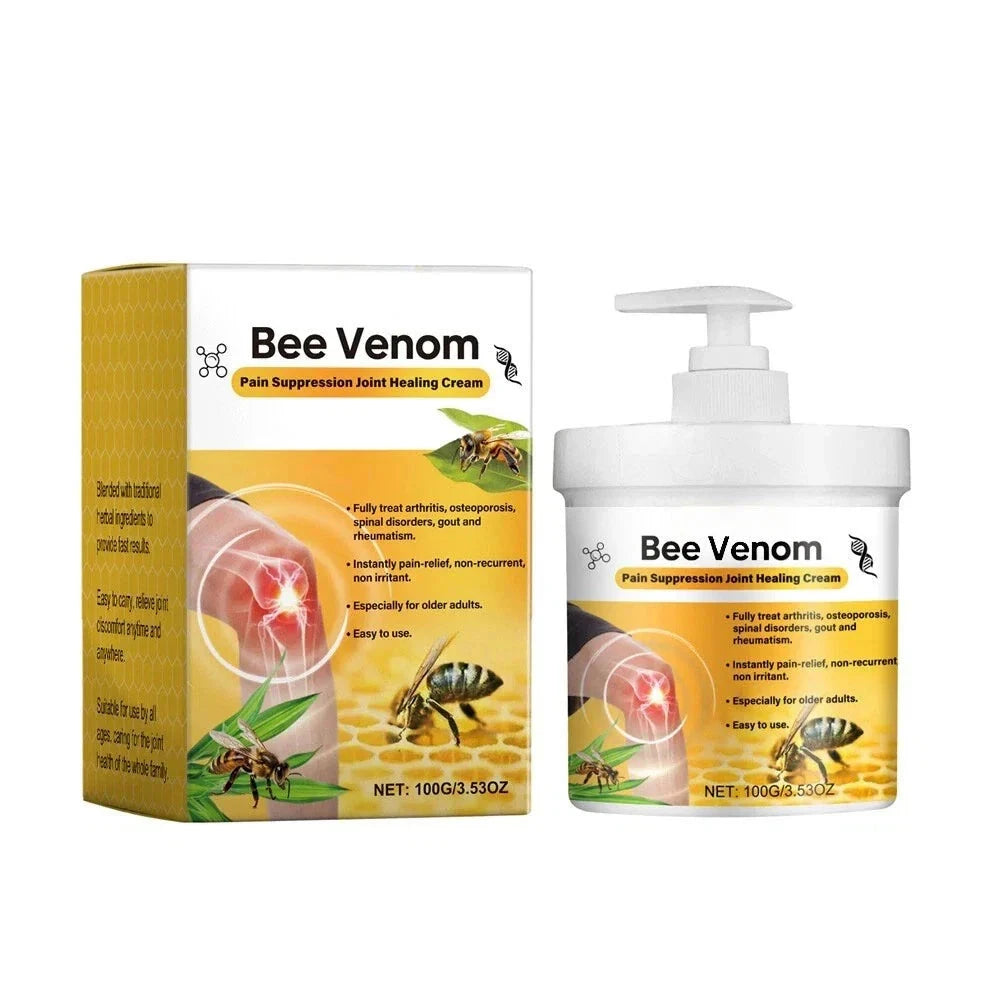 Aurenza Shop bee venom joint pain relief cream in a jar, designed for men and women to soothe joint and bone discomfort.