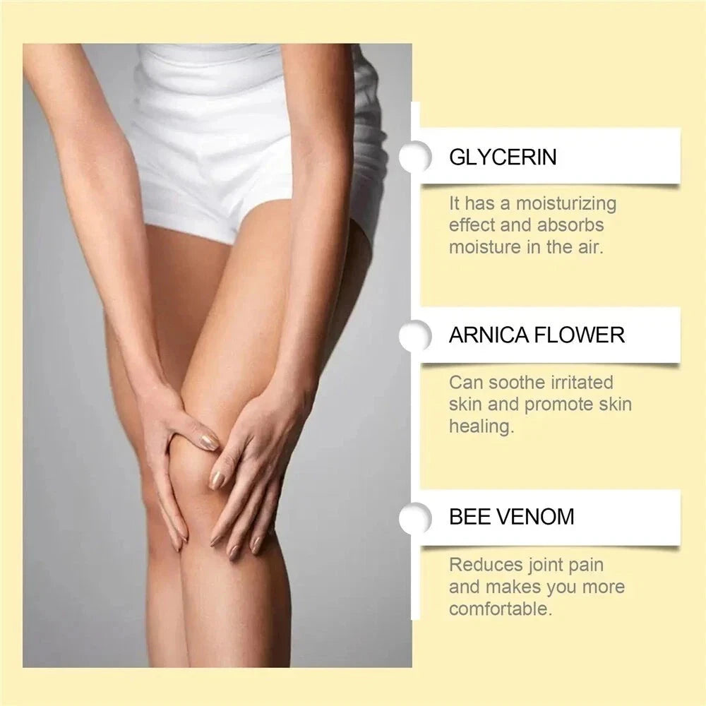 Aurenza Shop bee venom joint pain relief cream jar with label, designed for joint and bone pain relief for men and women.