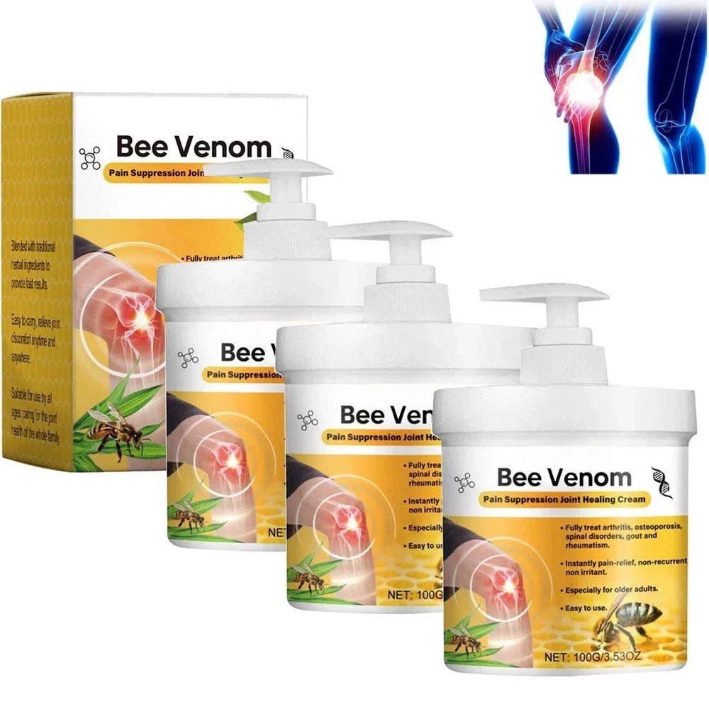 Aurenza Shop bee venom joint pain relief cream for men and women, showing the cream tube and packaging for joint and bone treatment.