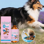 Aureza Shop 1/3/5-piece dog collagen drops with gentle formula for improving coat and skin health, displayed in bottles.