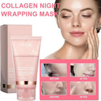 Aurenza Collagen Overnight Peel-Off Facial Mask for skin renewal and deep hydration, showing the mask's packaging and application.
