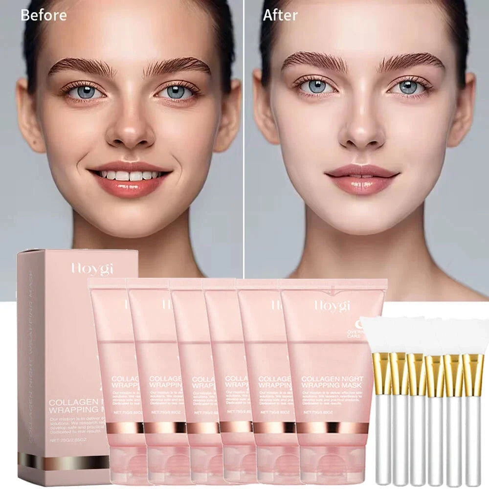 Aurenza Collagen Overnight Peel-Off Facial Mask for skin renewal and deep hydration, with a smooth, clear gel texture.