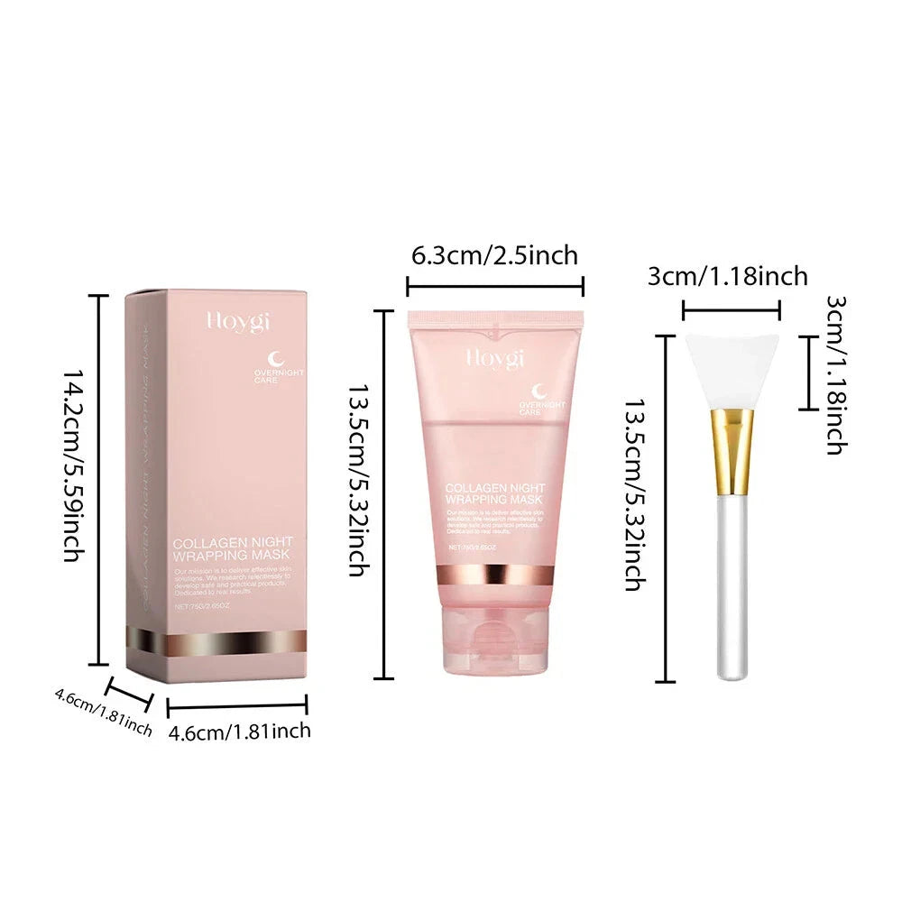 Aurenza Collagen Overnight Peel-Off Facial Mask for skin renewal and deep hydration, shown in a sleek black container with mask applicator
