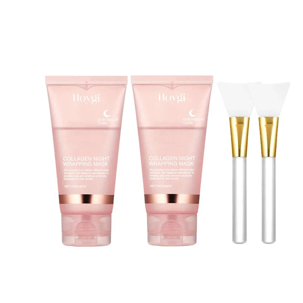 Aurenza Collagen Overnight Peel-Off Facial Mask for skin renewal and deep hydration, shown as a peel-off mask in a clear container.