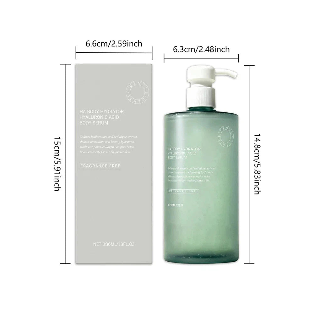 Aurenza Shop Hyaluronic Acid Body Serum bottle, 386ml, hydrating body moisturizer with hyaluronic acid essence.