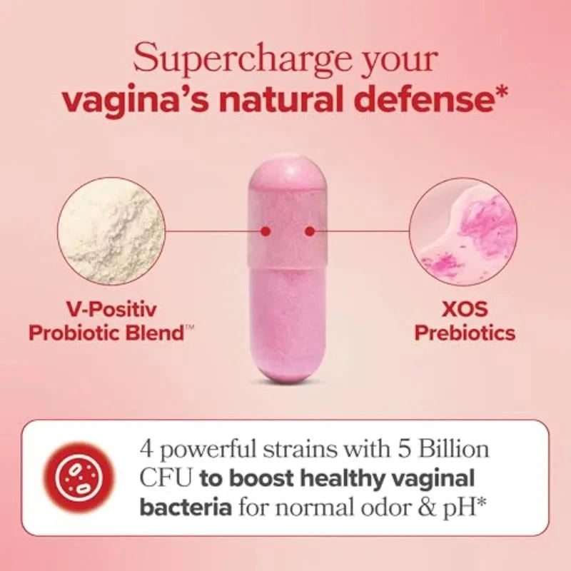 Aurenza Shop women's probiotic capsules with Lactobacillus and XOS prebiotics for gut health and pH balance, shown in a blister pack.