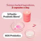 Women's probiotic capsules with Lactobacillus and XOS prebiotics for gut health and pH balance, by Aurenza Shop.