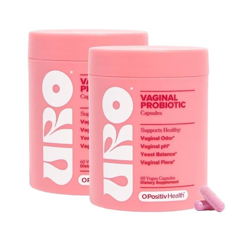 Aurenza Shop women's probiotic capsules with Lactobacillus and XOS prebiotics for gut and pH balance, shown in a clear bottle.