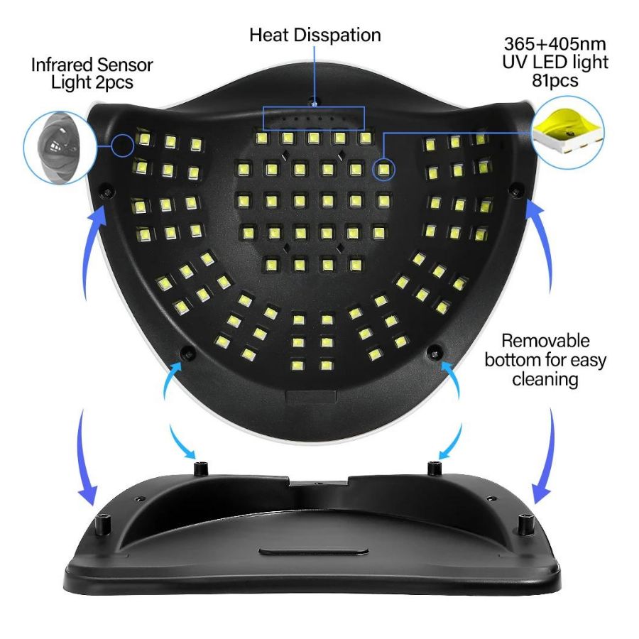 Aurenza Shop professional UV LED nail lamp with 380W power, featuring a sleek design for quick, even nail curing.