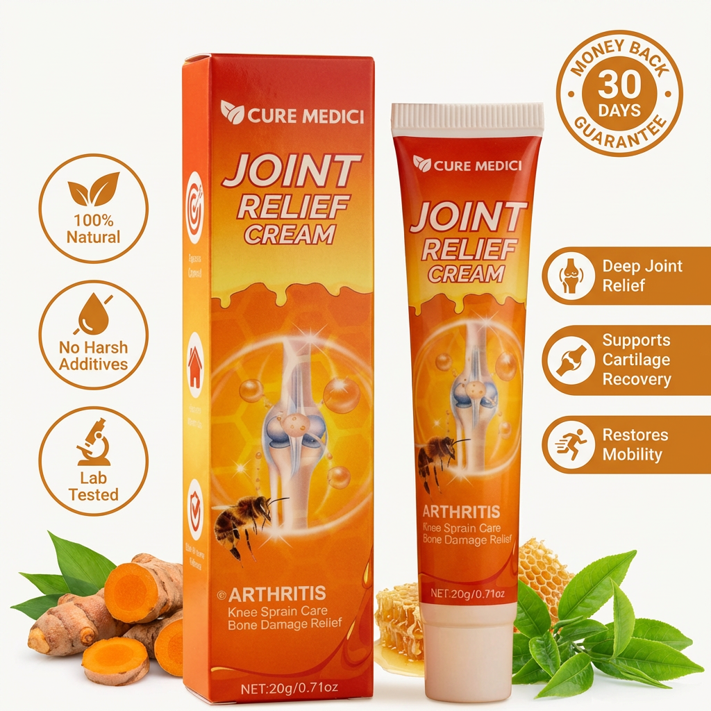 Aurenza Shop joint relief cream jar with white label and orange accents, designed for soothing joint discomfort.