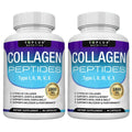 Two bottles of Aurenza Collagen Peptides 1800mg capsules for hair, skin, anti-aging, joint, and bone health with 90 capsules each.