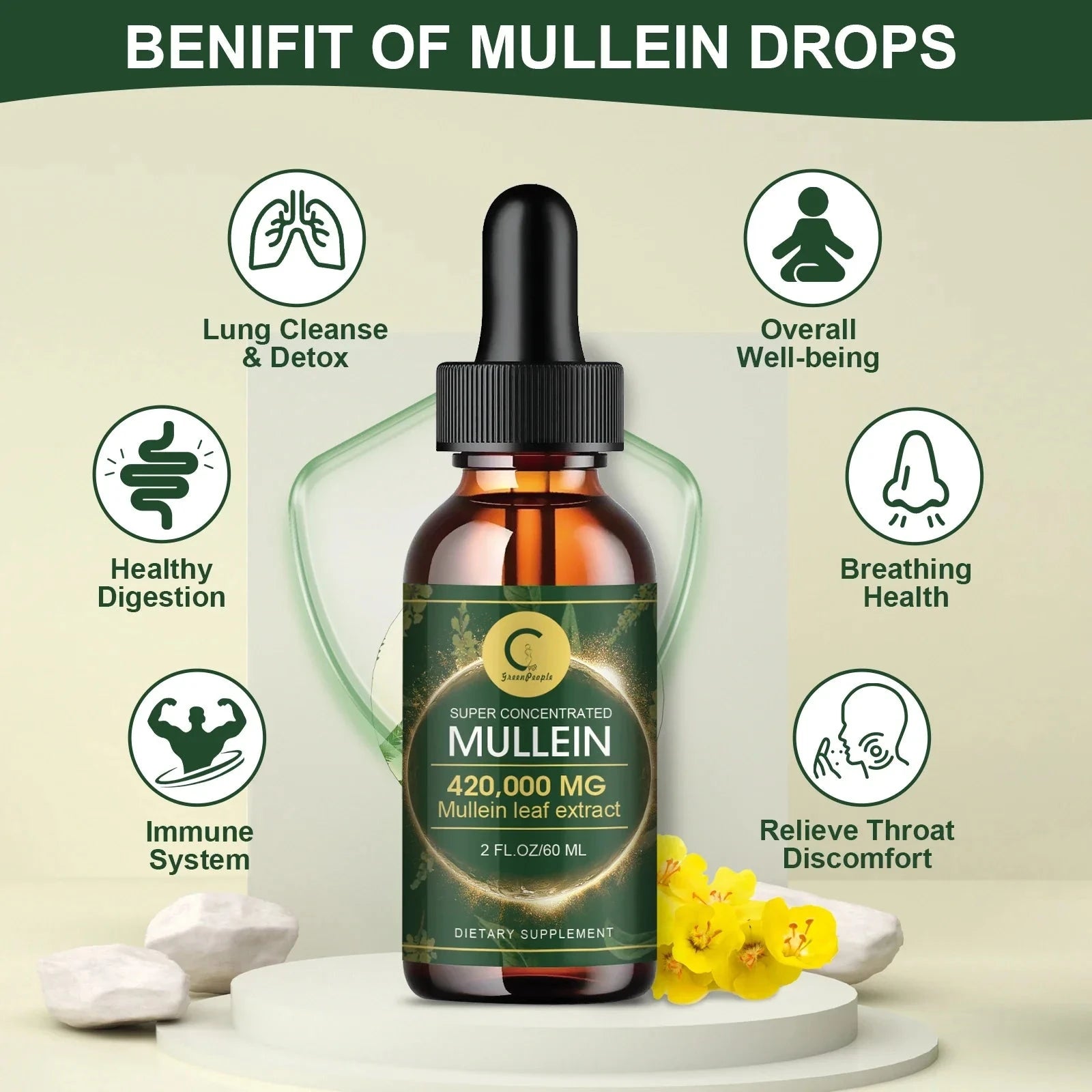 Two bottles of Aurenza Shop Mullein Drops for lung cleanse and immune boost, promoting respiratory relief and respiratory health.
