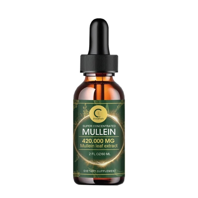 Two bottles of Aurenza Shop Mullein Drops for lung cleanse and immune boost, showing the product label and dropper caps.