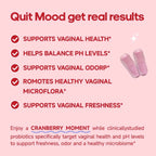 Two bottles of Aurenza Shop Quitmood Queen's Female-Focused Once-daily Women's V Probiotics for pH balance and odor control.