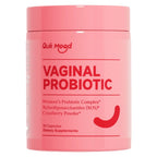 Two bottles of Quitmood Queen's Female-Focused V-Probiotics for women, supporting pH balance, odor control, and healthy flora.