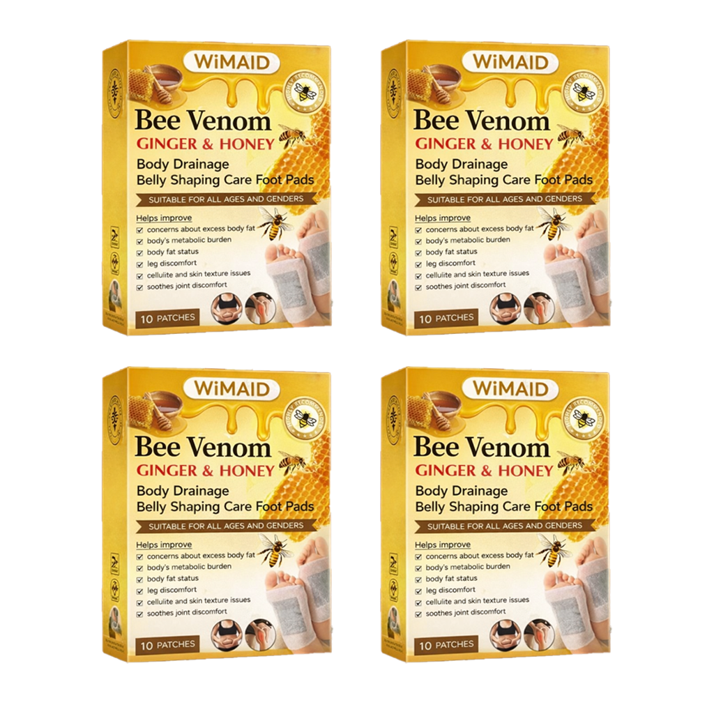 Two boxes of Aurenza Shop bee venom ginger herbal foot patches, set of 10, with natural herbal ingredients and bee venom.