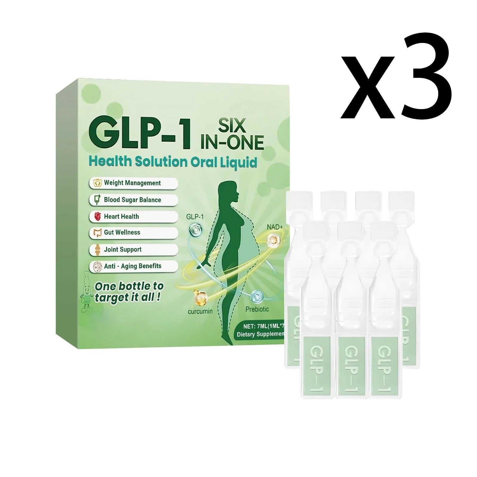 Two boxes of Aurenza Shop GLP-1 Moringa Diet Drops, 7x1ml bottles, designed to boost metabolism and support gut health.