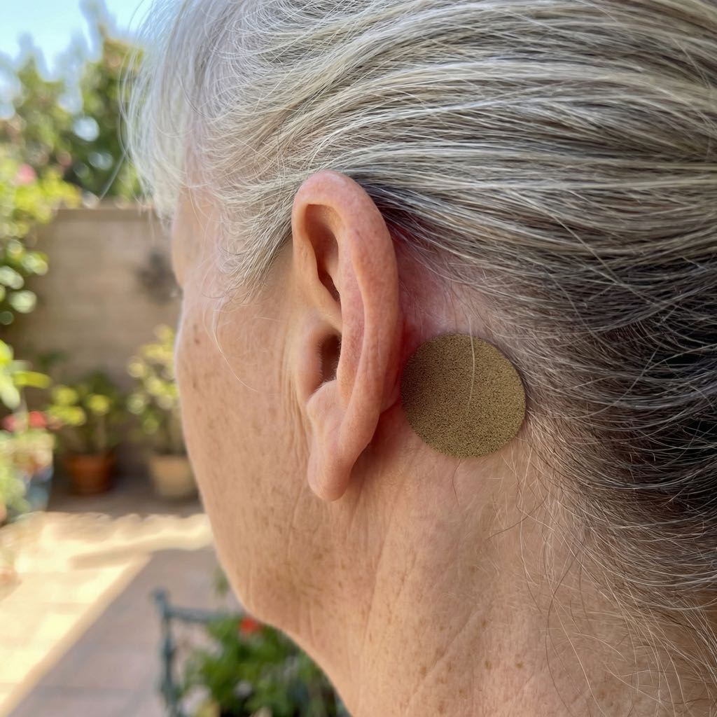 Two packs of Aurenza HearRelief Tinnitus Relief Patches shown in the image.