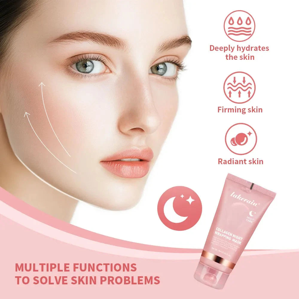 Aurenza Shop Korean Deep Collagen Peel-Off Mask for face, anti-wrinkle, lifting, and overnight skin care, two packs shown.