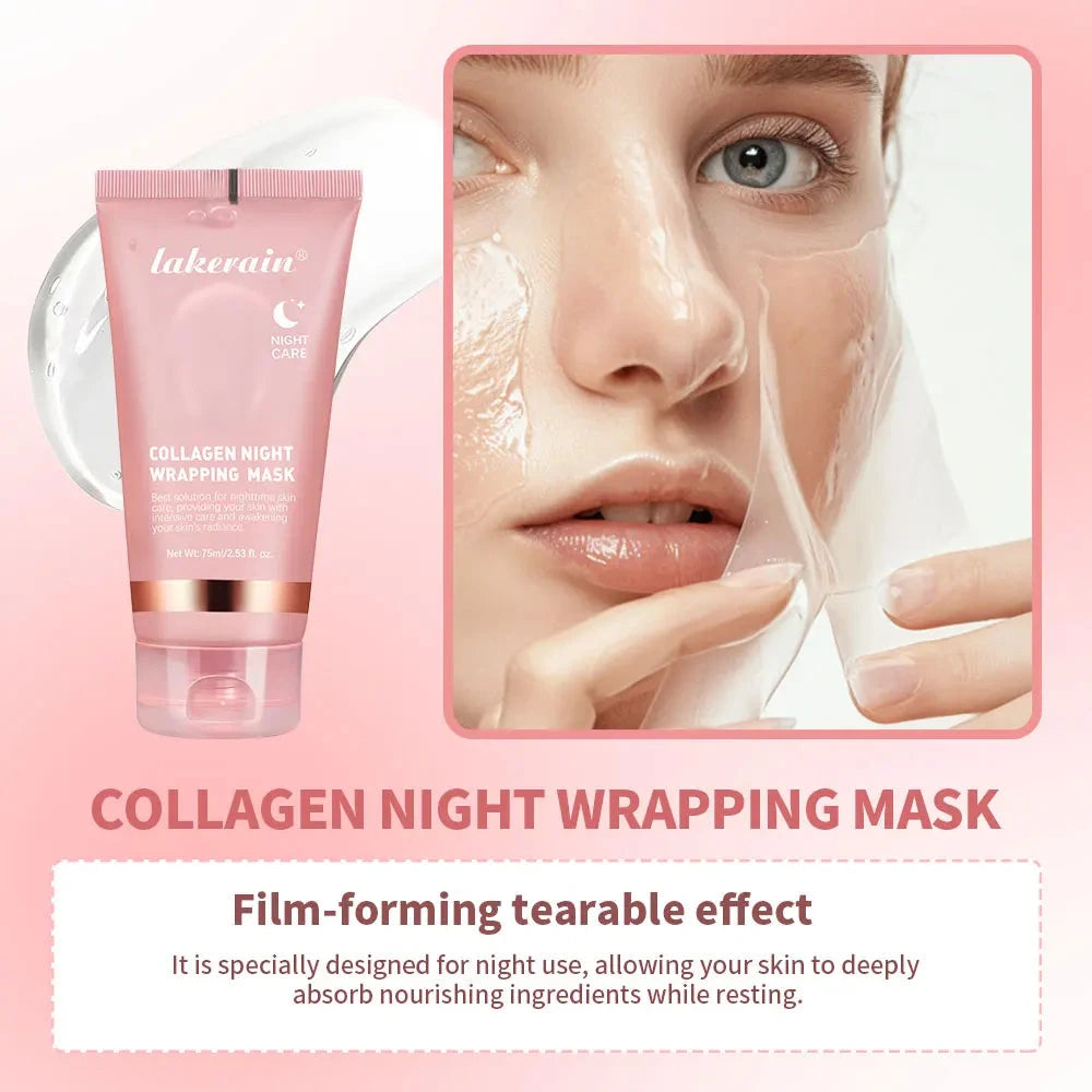 Aurenza Shop Korean Deep Collagen Mask peel-off face mask for anti-wrinkle lifting and overnight skin care, shown in two packs.
