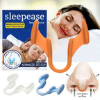 Two white silicone nose clips for anti-snoring nasal dilation, designed to help improve breathing and reduce snoring.