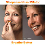 Two white silicone nose clips designed to reduce snoring and improve breathing for better sleep and relief from rhinitis.