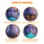 Two white silicone nose clips for anti-snoring nasal dilation and improved breathing, designed to reduce snoring and aid restful sleep.