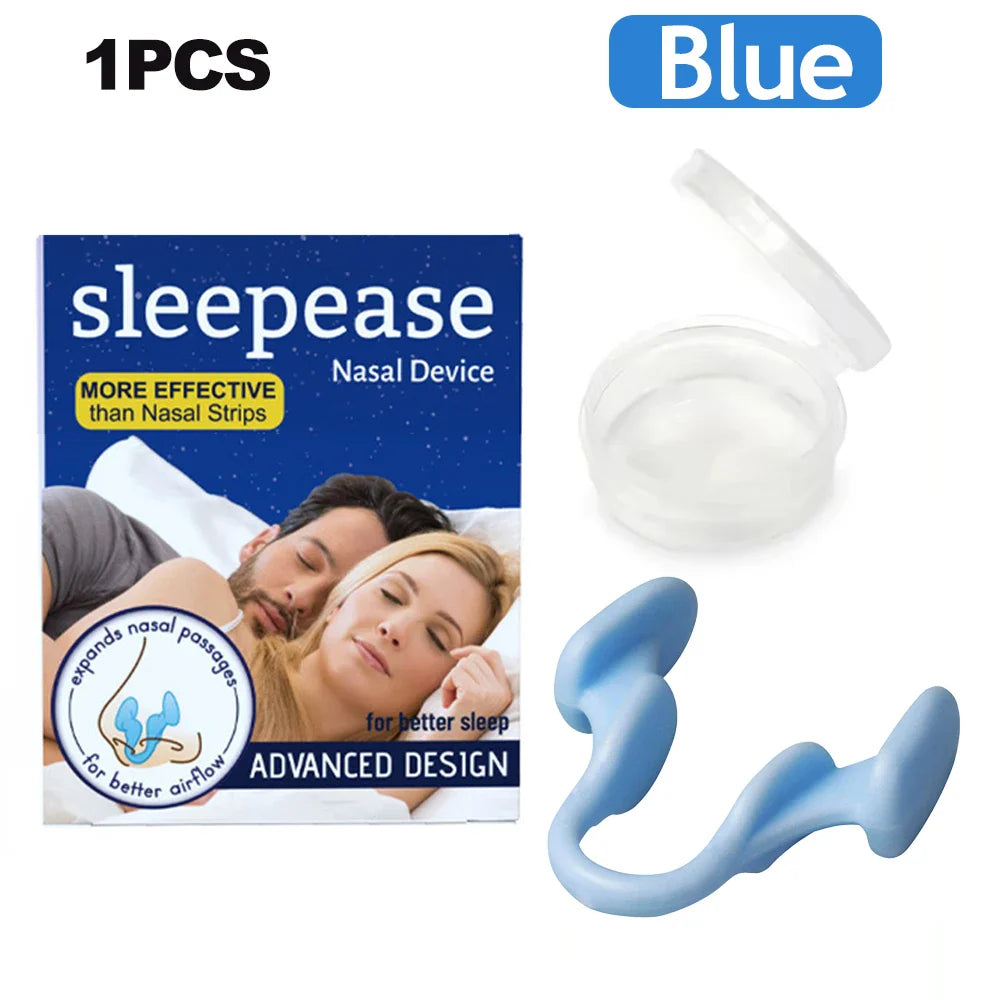 Two white silicone nose clips for anti-snoring nasal dilation, designed to improve breathing and reduce snoring.