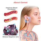 Three pairs of WIMAID™ Lymph Flow Magnetogen Earrings in white, blue, and purple featuring magnetic and lymphatic healing design.
