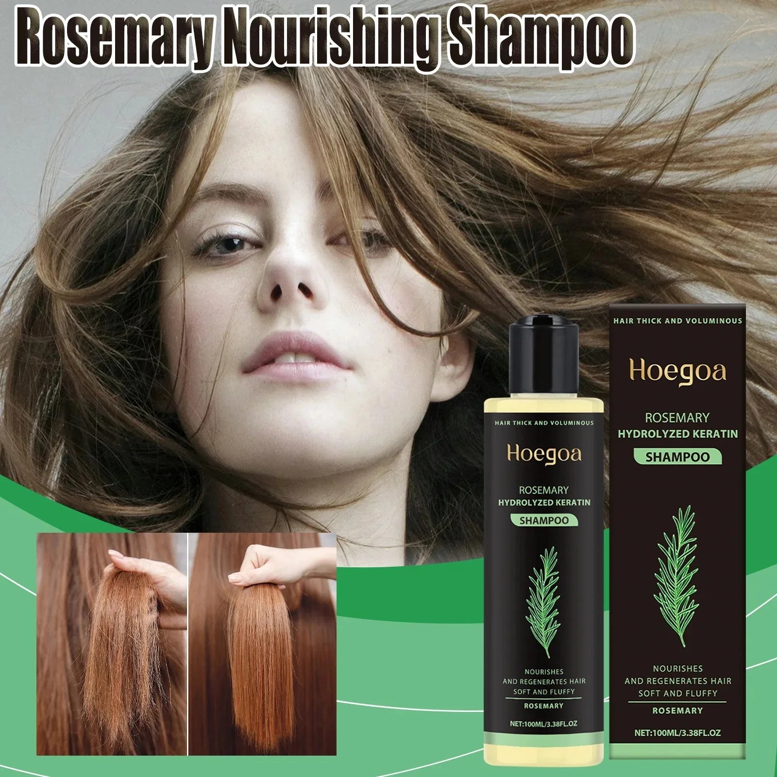 Aurenza Shop Hoegoa Rosemary Hair Shampoo and Hair Oil set with volumizing, thickening, strengthening, and nourishing properties.