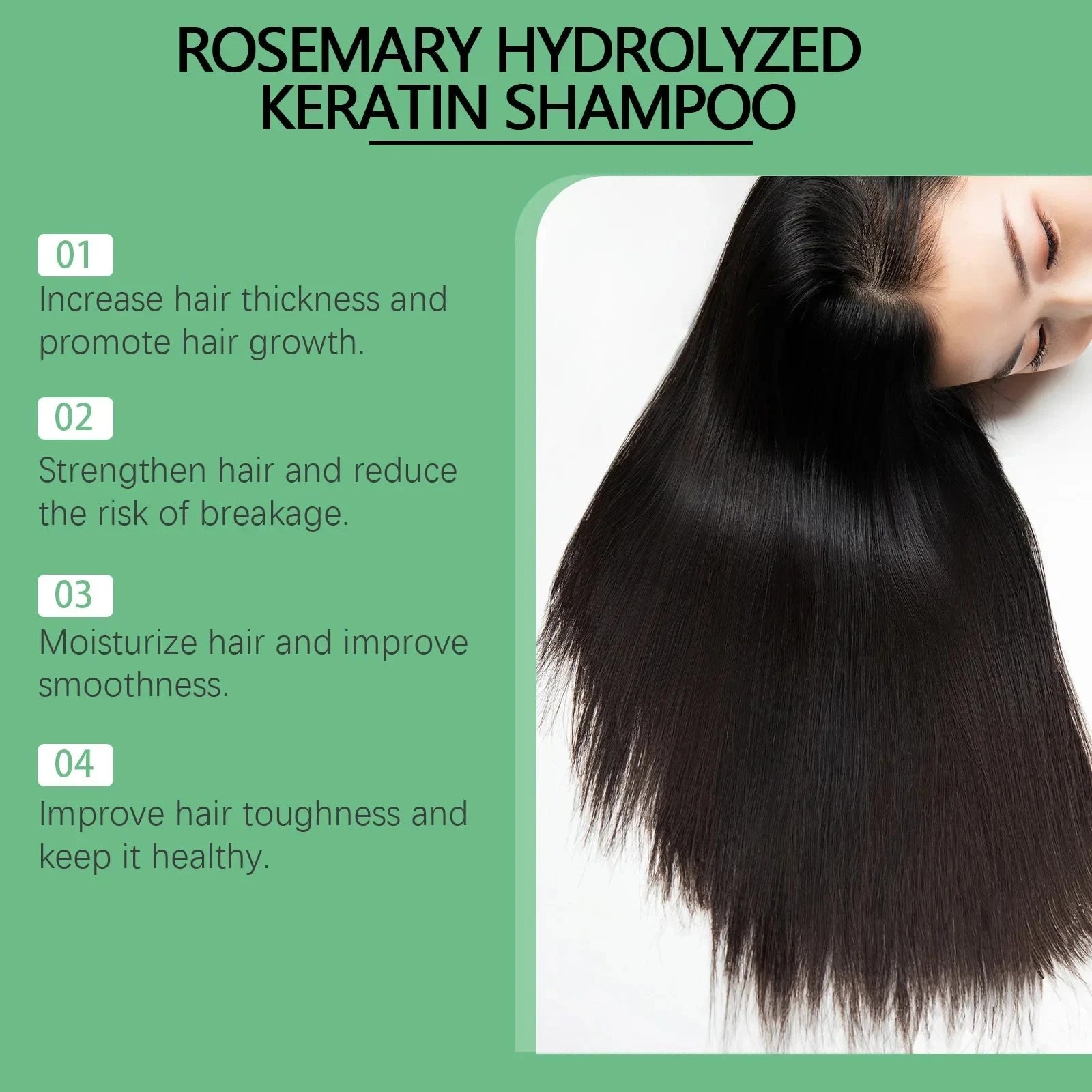 Aurenza Shop Hoegoa Rosemary Hair Shampoo with volumizing, thickening, nourishing, and oil-control features, displayed alongside hair oil.