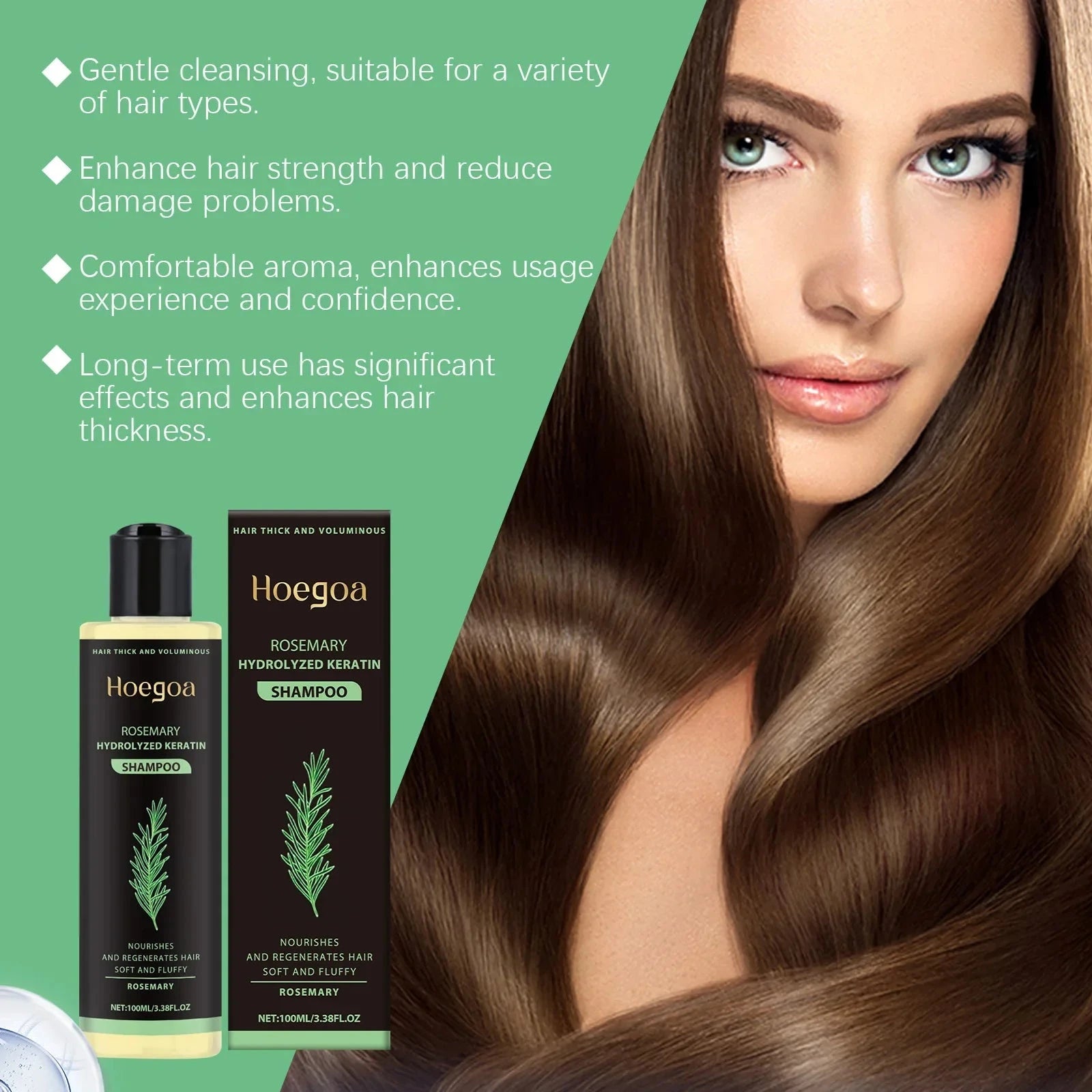 Aurenza Shop Hoegoa Rosemary Hair Shampoo and Hair Oil set for volumizing, thickening, strengthening, and oil control.