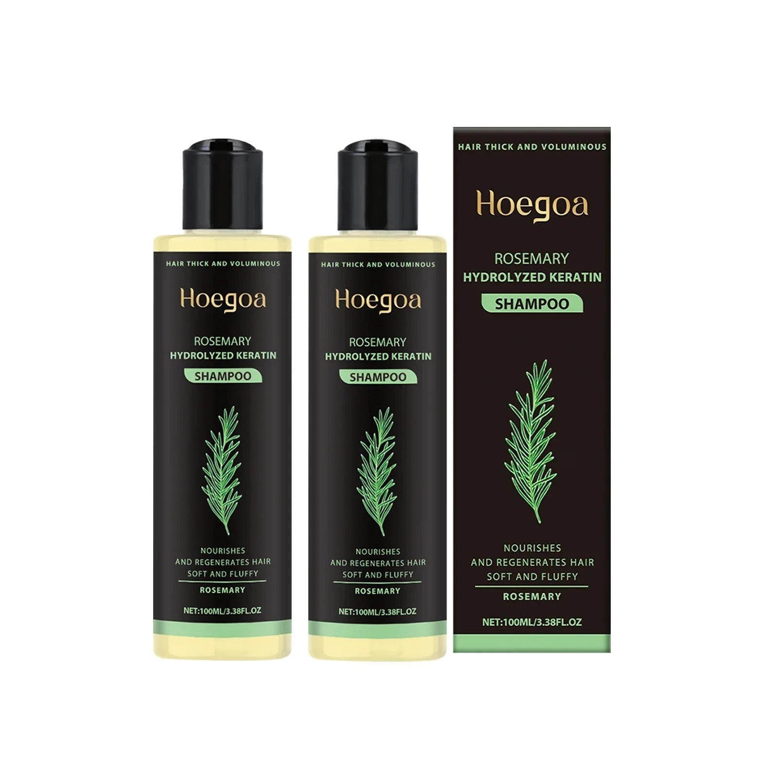 Aurenza Shop Hoegoa Rosemary Hair Shampoo and Hair Oil set for volume, thickening, strengthening, and oil control with nourishing ingredients.