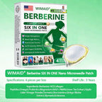 Four boxes of Aurenza Shop USA Doctor Recommended Berberine 6-in-1 Nano Microneedle Patch, showing packaging and product labeling.