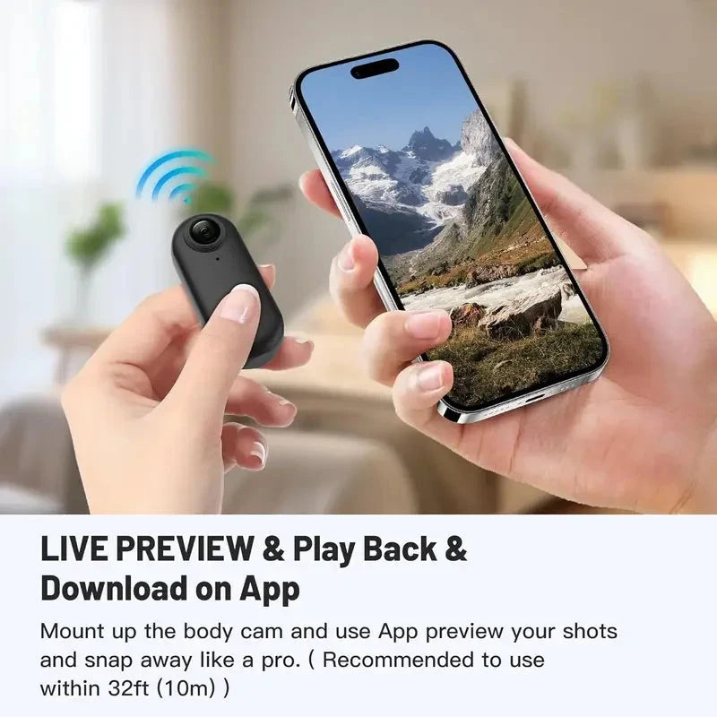Aurenza Mini Body Camera Helmet handlebar mount, black full HD sports action camera with WiFi and 128GB storage for motorcycle riding.