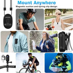 Aurenza Mini Body Camera in black with helmet mount, full HD action footage, 128GB storage, WiFi, designed for motorcycle and sports use.