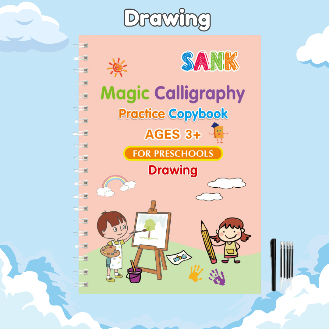 Aurenza Shop TinyBuddy Handwriting Practice Kit with four colorful practice sheets and writing tools for children.