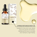 Aurenza Cyperus Rotundus Hair Removal Oil in 60ml bottle, featuring natural ingredients for hair growth inhibition and skin soothing.