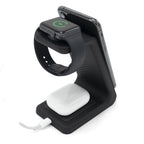 Aurenza PowerBase 3-in-1 wireless charger for Apple devices, black, with multiple charging pads and sleek design.