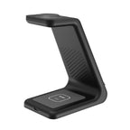 Aurenza PowerBase 3-in-1 wireless charger for Apple devices, black, showing charging pads for iPhone, AirPods, and Apple Watch.
