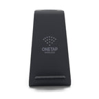 Aurenza Shop PowerBase 3-in-1 wireless charger with black finish, charging a smartphone, smartwatch, and earbuds simultaneously.